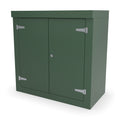FD2 double door GRP cabinet in green, front three-quarter view with the doors closed