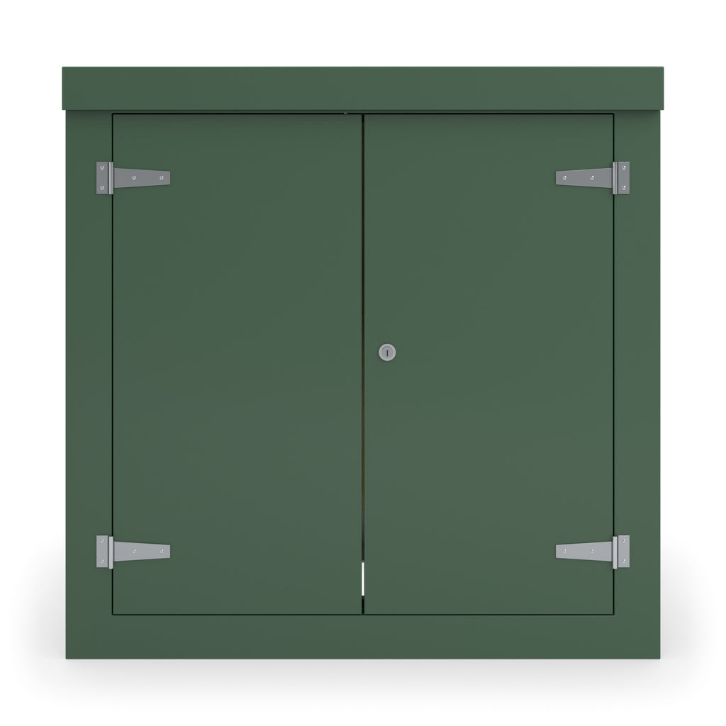 FD2 double door GRP cabinet in green, straight-on front view with the doors closed