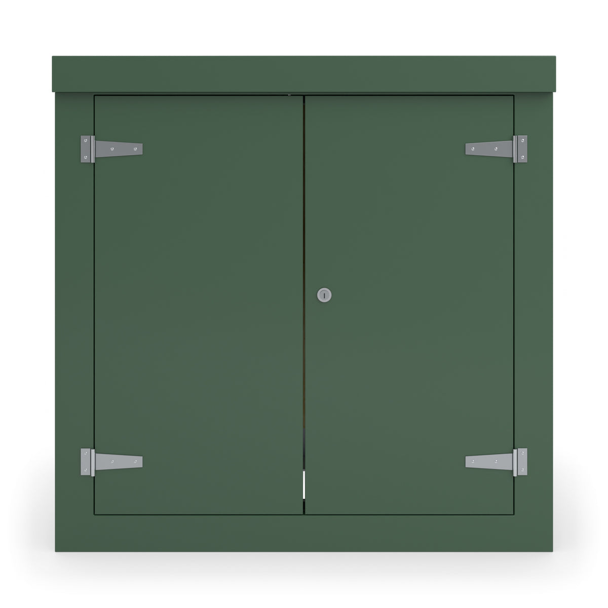 FD2 double door GRP cabinet in green, straight-on front view with the doors closed