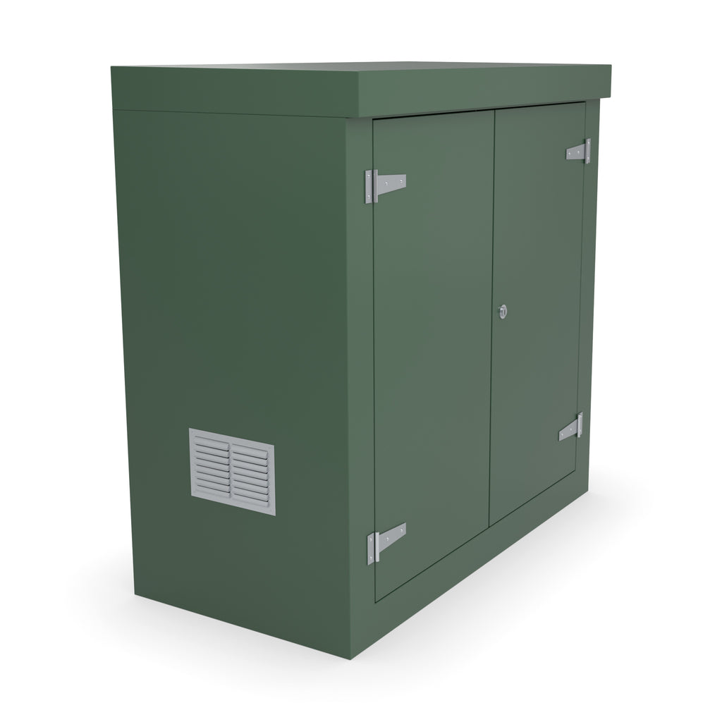 FD2 double door GRP cabinet in green with an optional louvre vent low on the left-hand side
