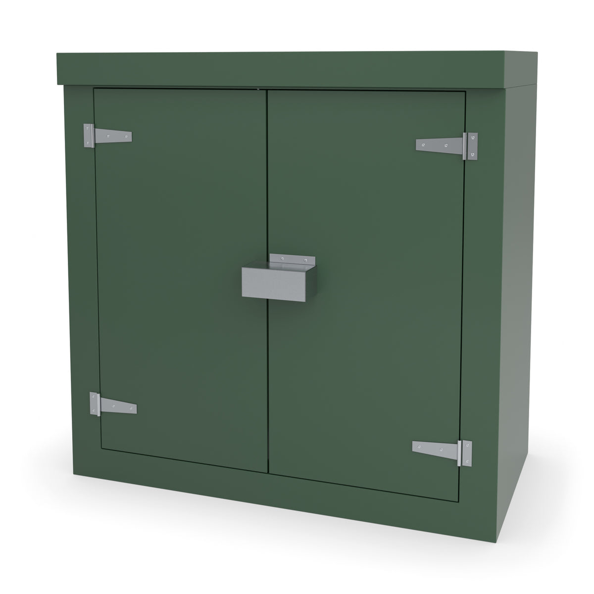 FD2 double door GRP cabinet in green with an optional stainless security shroud over the lock