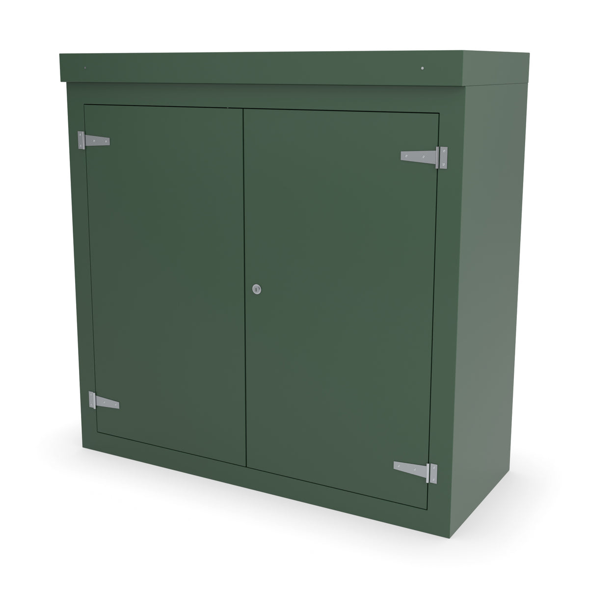 FD3 double door GRP cabinet in green, front three-quarter view with the doors closed