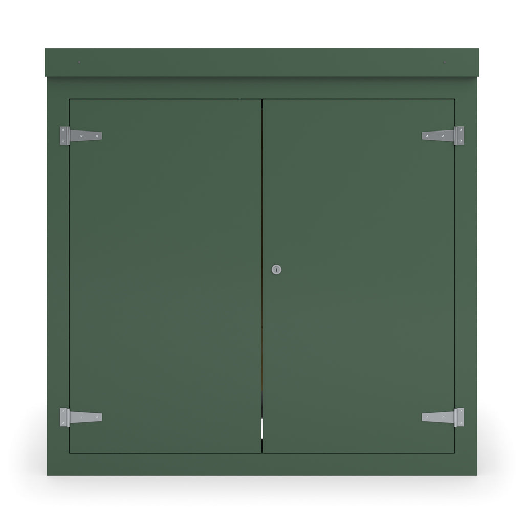 FD3 double door GRP cabinet in green, straight-on front view with the doors closed