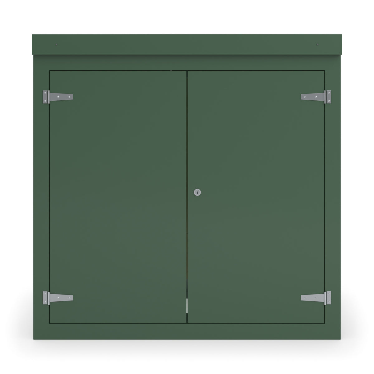 FD3 double door GRP cabinet in green, straight-on front view with the doors closed