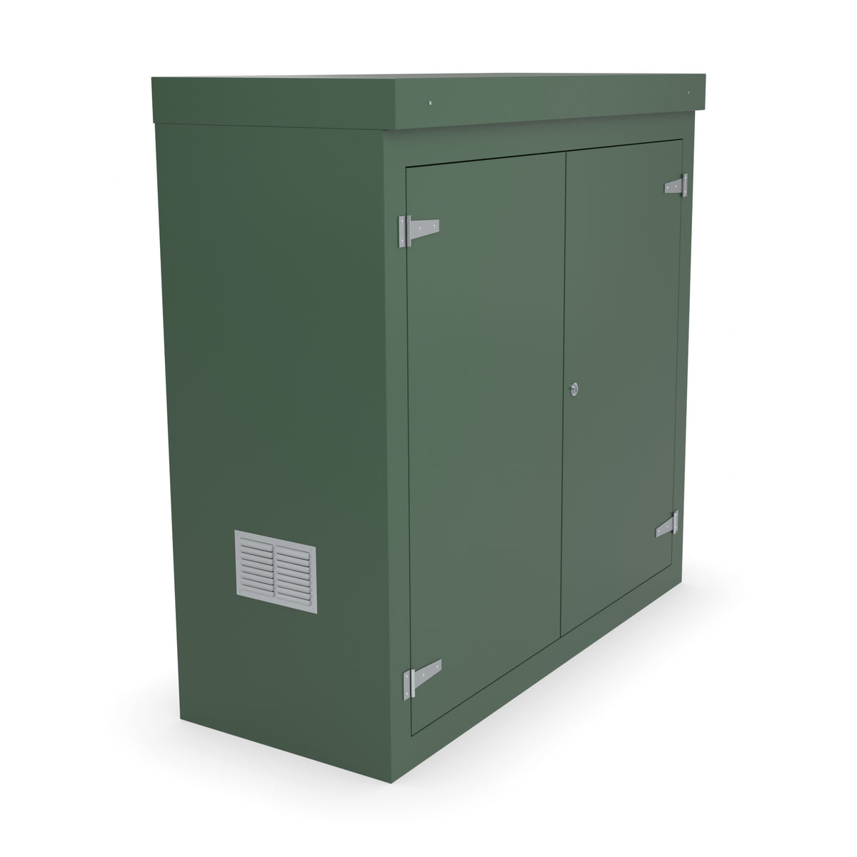 FD3 double door GRP cabinet in green with an optional louvre vent low on the left-hand side