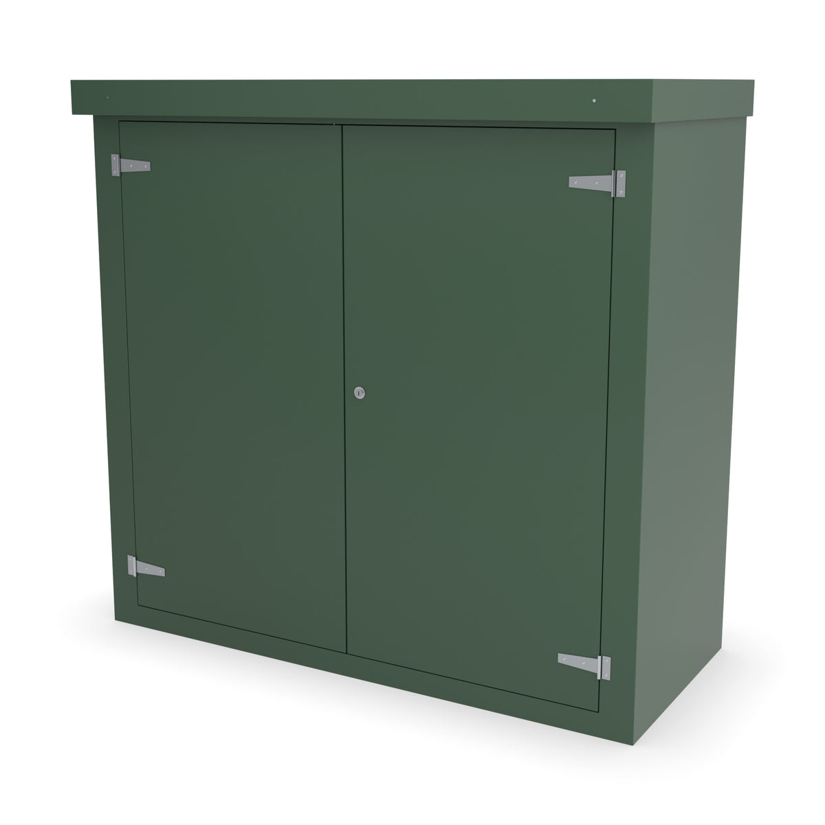 FD4 double door GRP cabinet in green, front three-quarter view with the doors closed