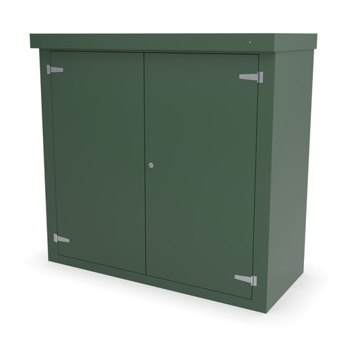 FD4 double door GRP cabinet in green, front three-quarter view with the doors closed