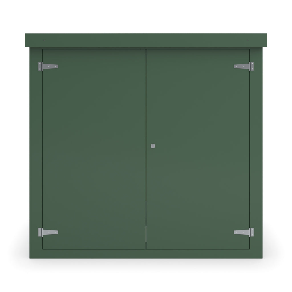 FD4 double door GRP cabinet in green, straight-on front view with the doors closed