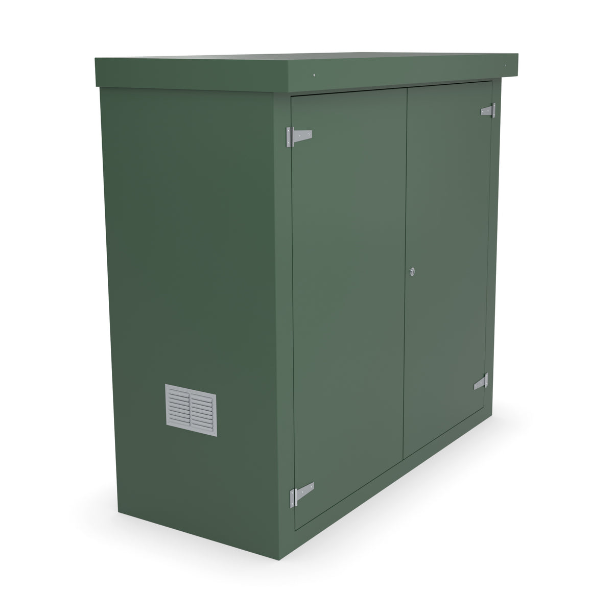 FD4 double door GRP cabinet in green with an optional louvre vent low on the left-hand side