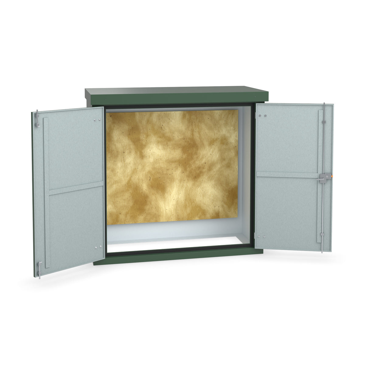 FD4 double door GRP cabinet in green with the doors open showing optional three-point locking on the right-hand door