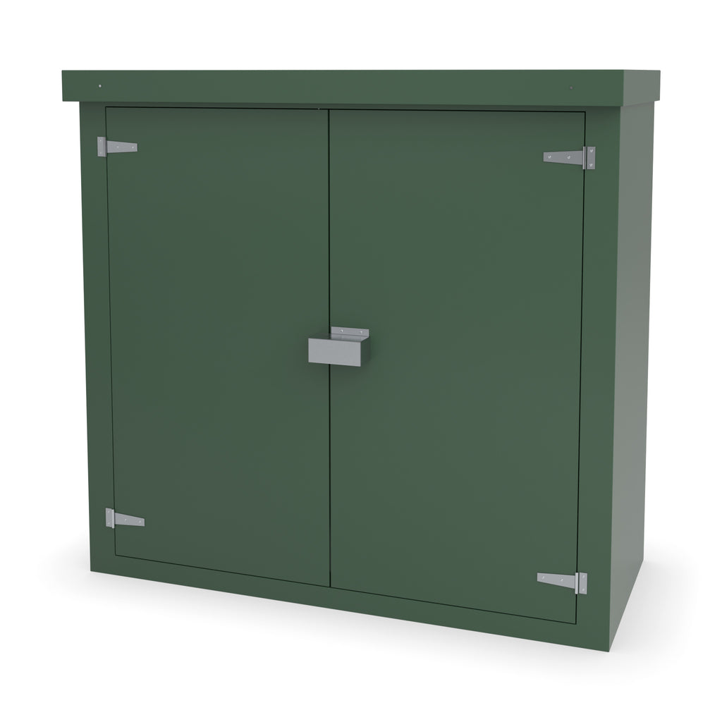 FD4 double door GRP cabinet in green with an optional stainless security shroud over the lock
