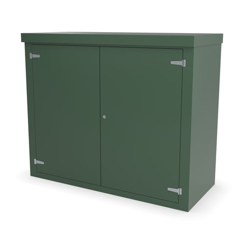 FD5 double door GRP cabinet in green, front three-quarter view with the doors closed