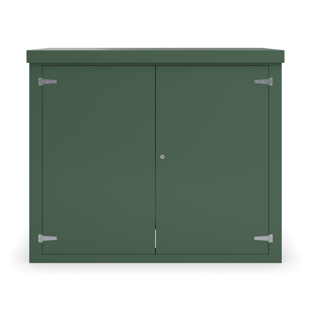 FD5 double door GRP cabinet in green, straight-on front view with the doors closed