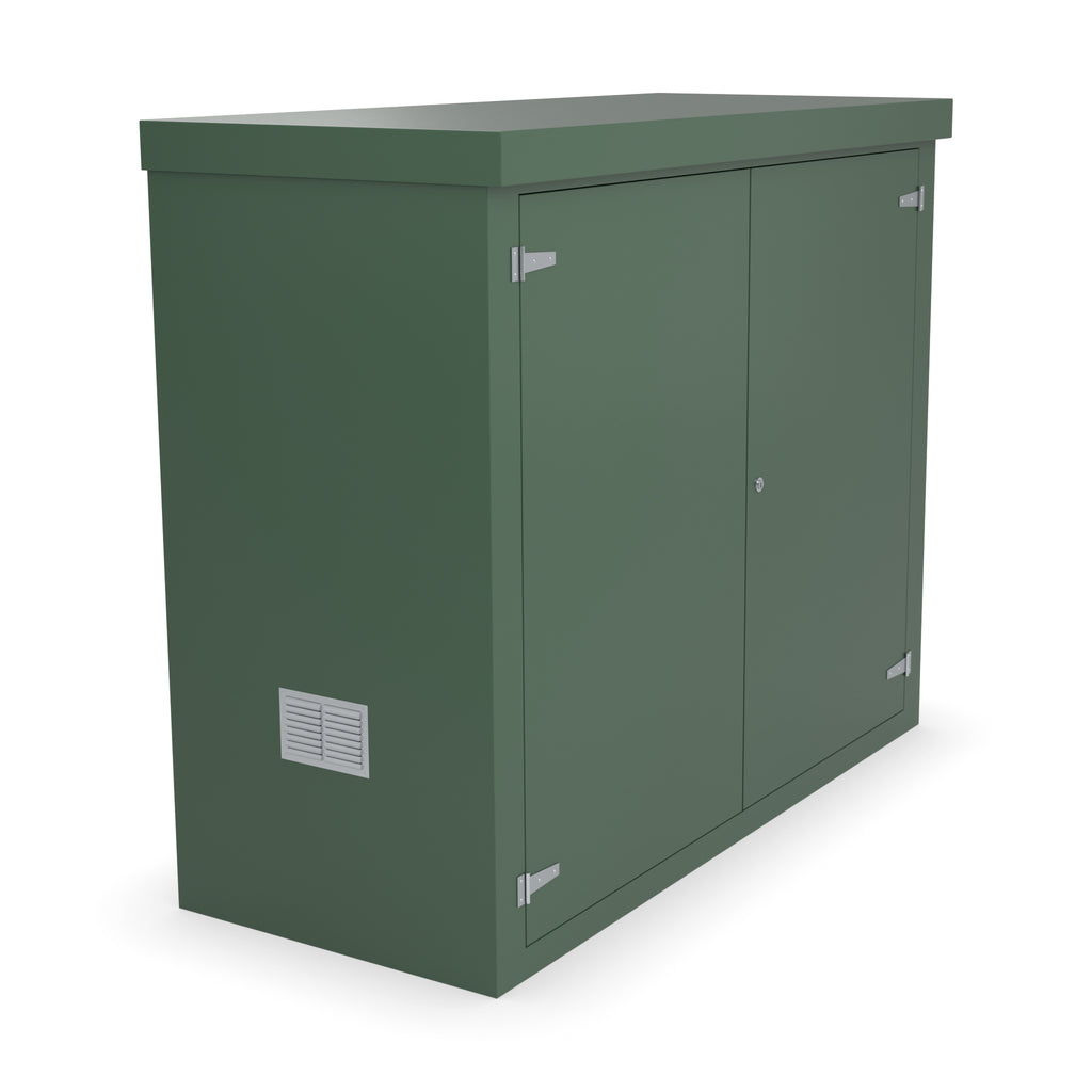 FD5 double door GRP cabinet in green with an optional louvre vent low on the left-hand side
