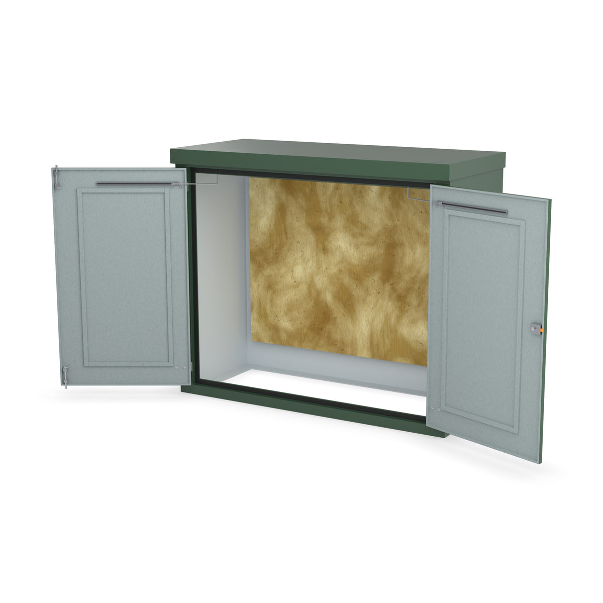 FD5 double door GRP cabinet in green with the doors open on optional door stays