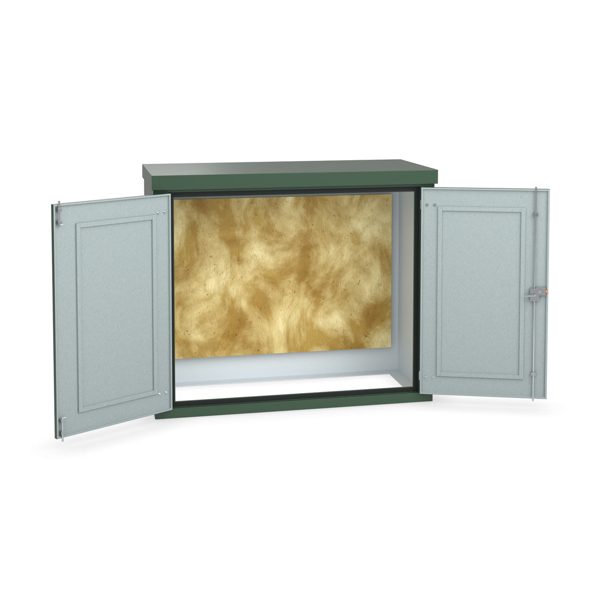 FD5 double door GRP cabinet in green with the doors open showing optional three-point locking on the right-hand door