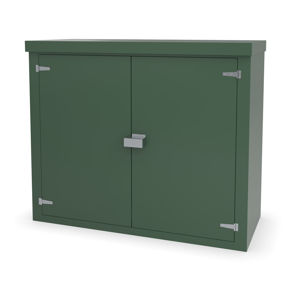 FD5 double door GRP cabinet in green with an optional stainless security shroud over the lock