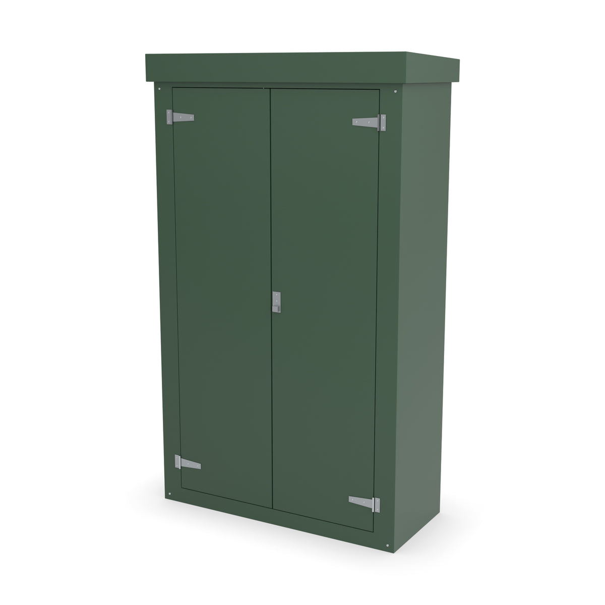 FD6 double door GRP cabinet in green, front three-quarter view with the doors closed