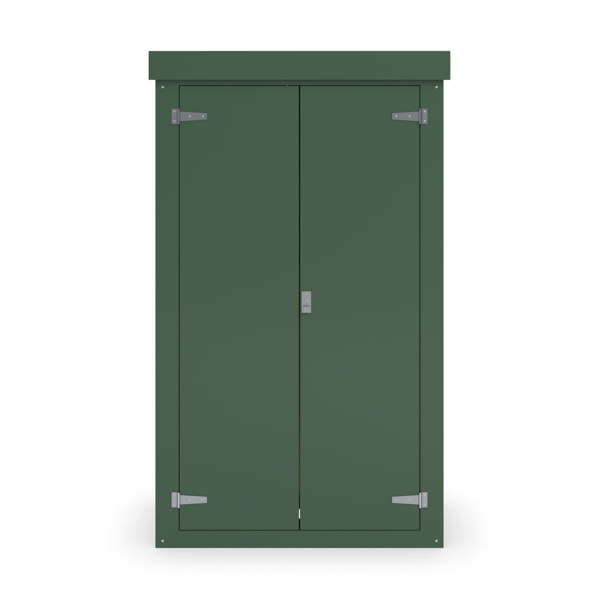 FD6 double door GRP cabinet in green, straight-on front view with the doors closed