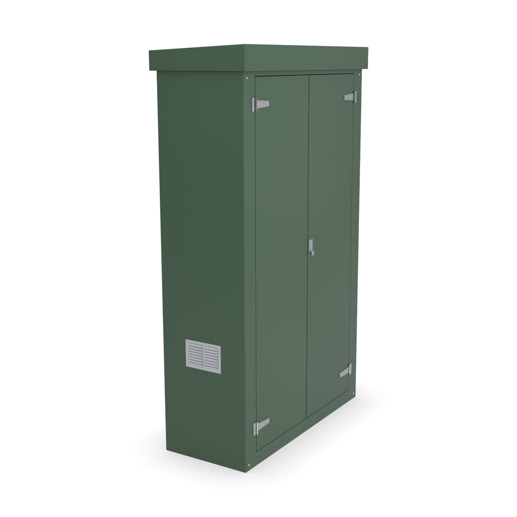 FD6 double door GRP cabinet in green with an optional louvre vent low on the left-hand side