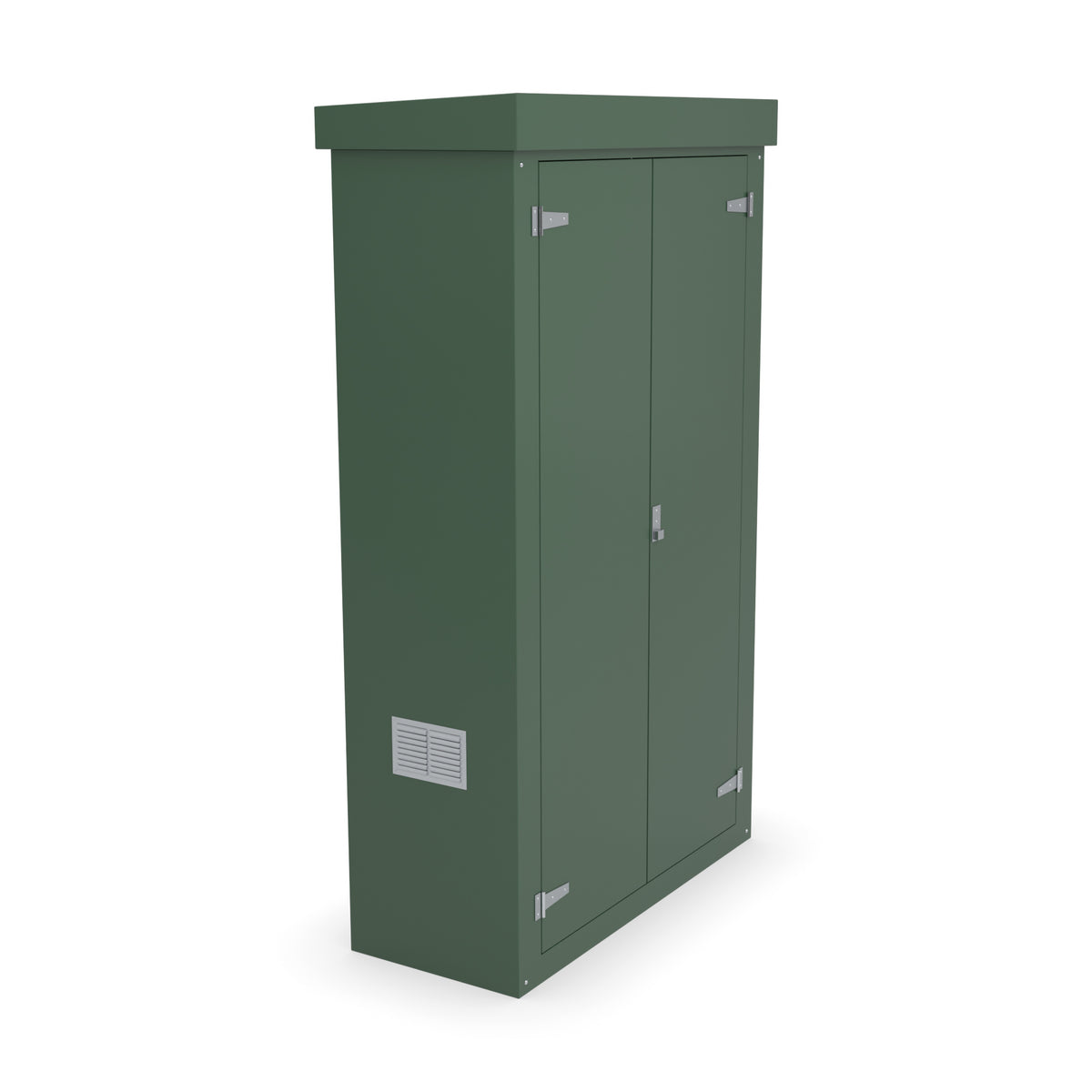 FD6 double door GRP cabinet in green with an optional louvre vent low on the left-hand side