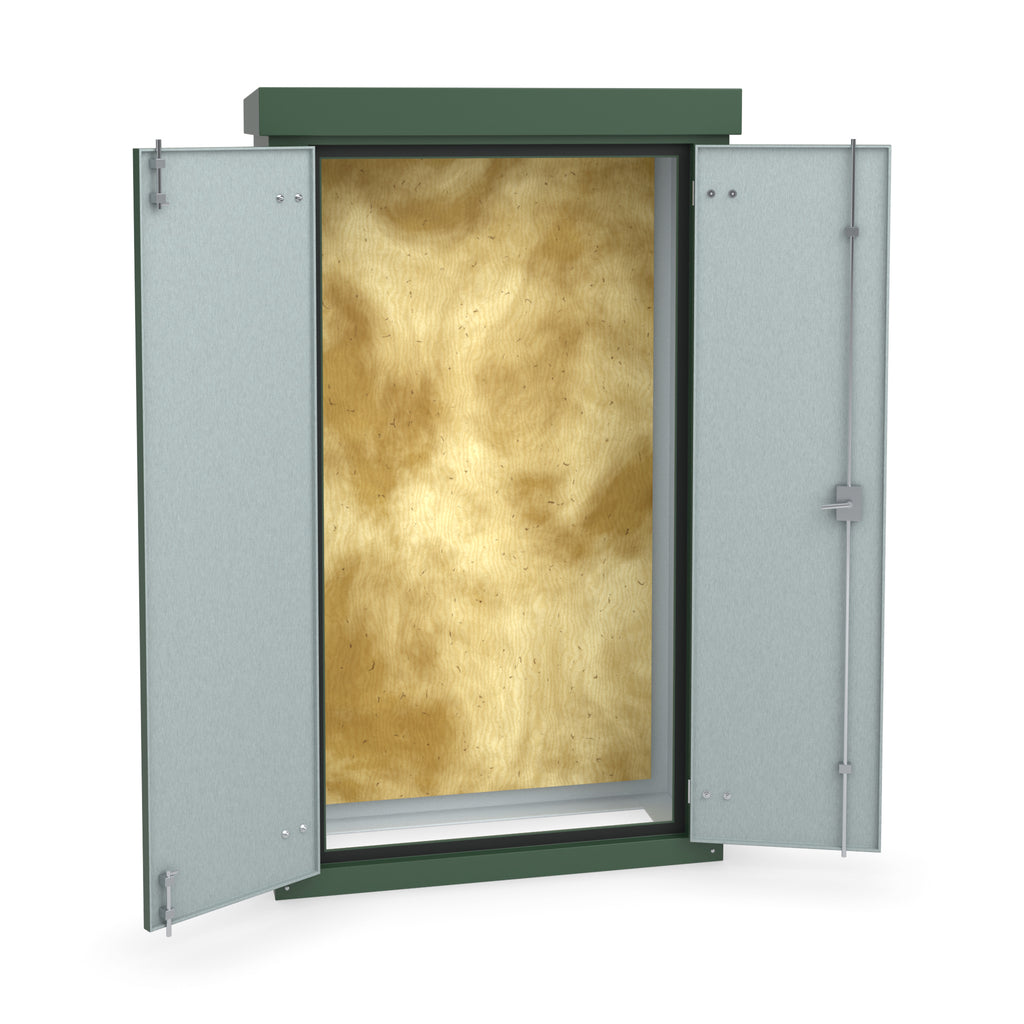 FD6 double door GRP cabinet in green with the doors open showing optional three-point locking on the right-hand door