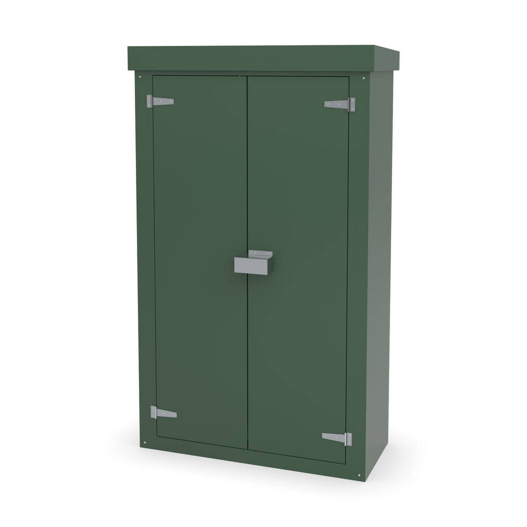 FD6 double door GRP cabinet in green with an optional stainless security shroud over the lock
