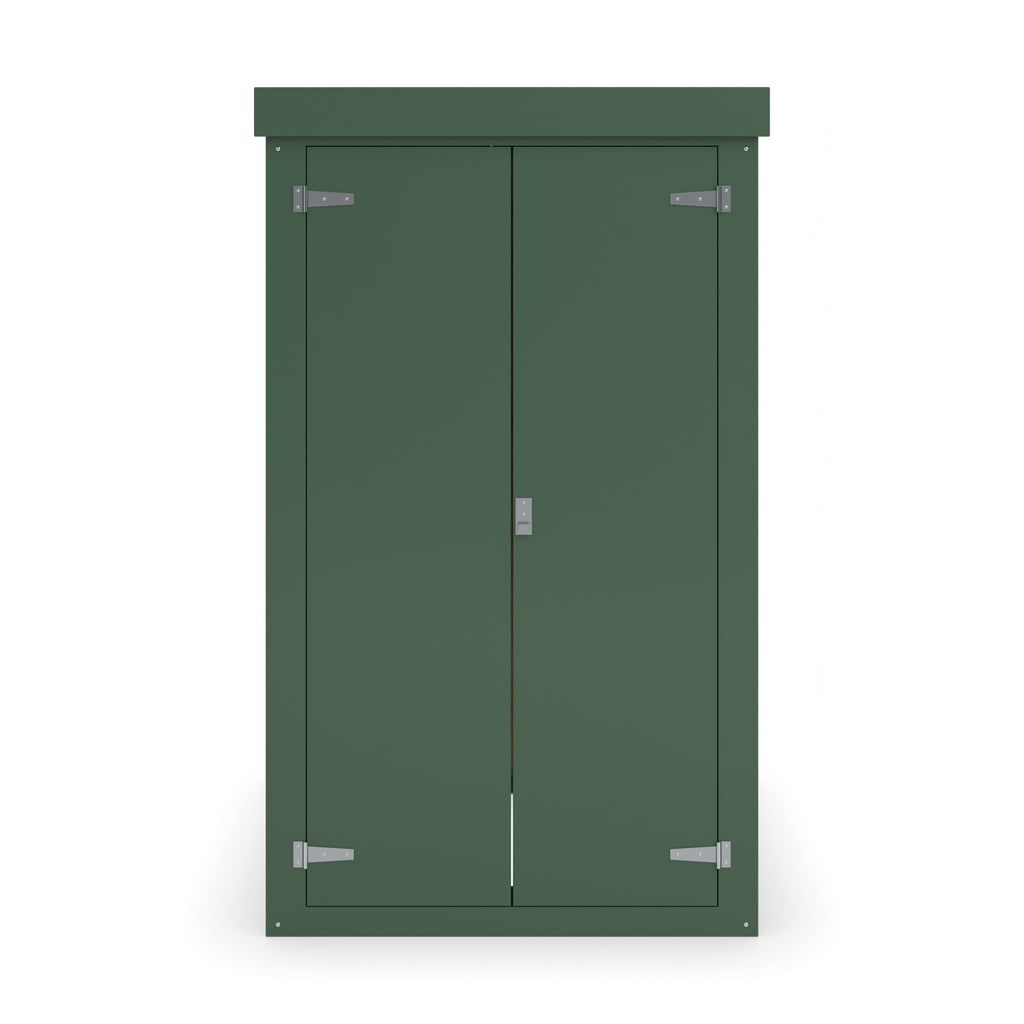 FD7 double door GRP cabinet in green, straight-on front view with the doors closed