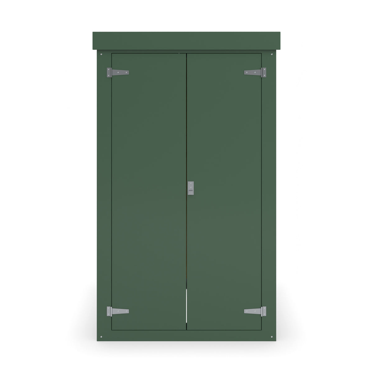 FD7 double door GRP cabinet in green, straight-on front view with the doors closed