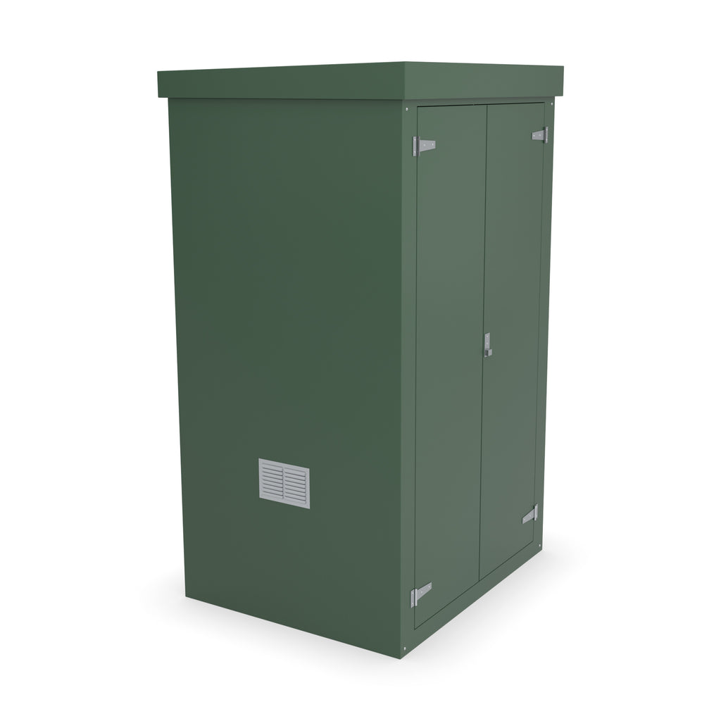 FD7 double door GRP cabinet in green with an optional louvre vent low on the left-hand side