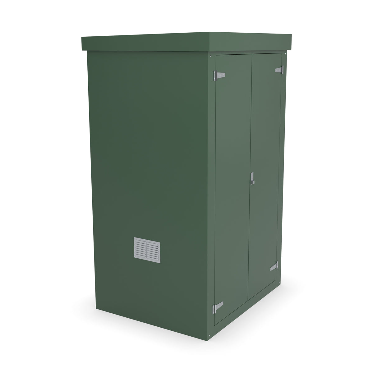 FD7 double door GRP cabinet in green with an optional louvre vent low on the left-hand side