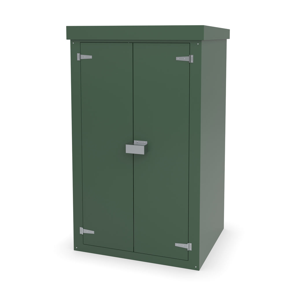 FD7 double door GRP cabinet in green with an optional stainless security shroud over the lock
