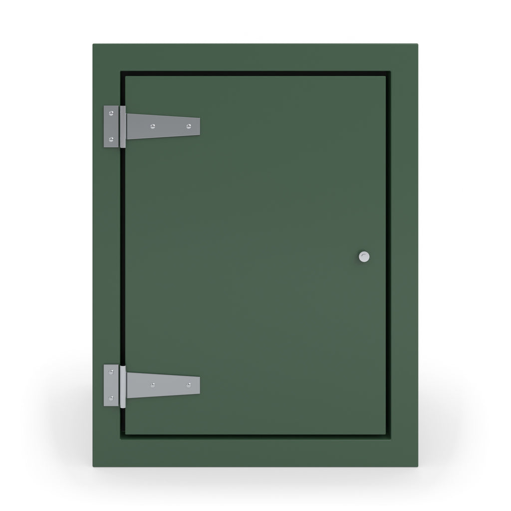 FS1 single door GRP cabinet in green, straight-on front view with the door closed
