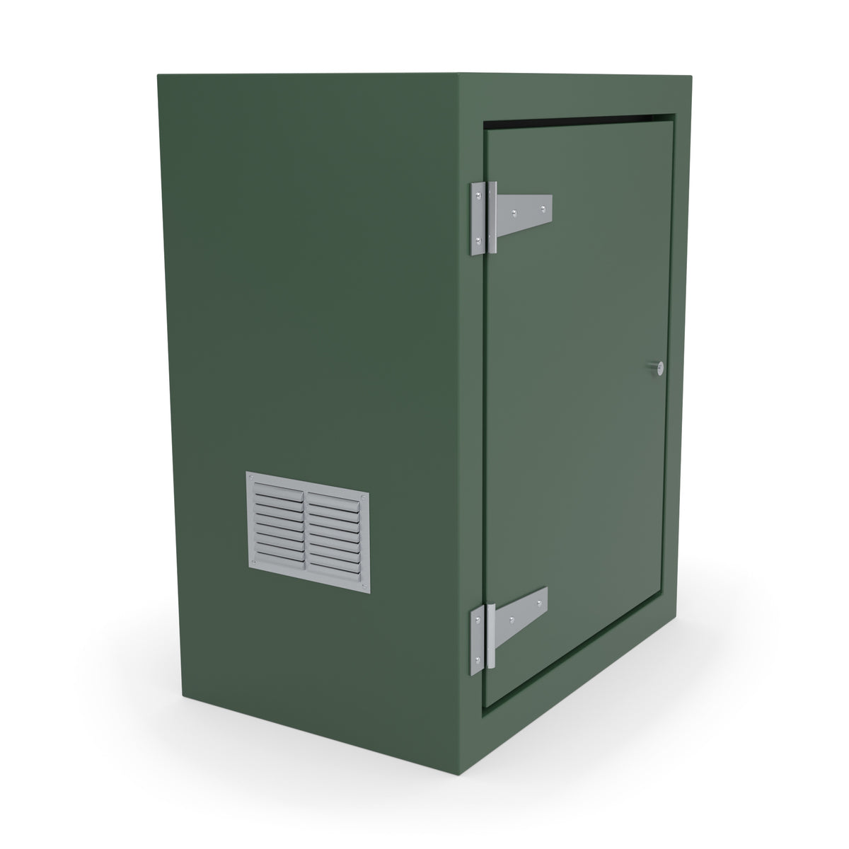 FS1 single door GRP cabinet in green with an optional louvre vent low on the left-hand side