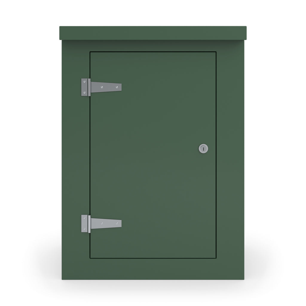 FS2 single door GRP cabinet in green, straight-on front view with the door closed