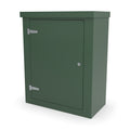 FS3 single door GRP cabinet in green, front three-quarter view with the door closed