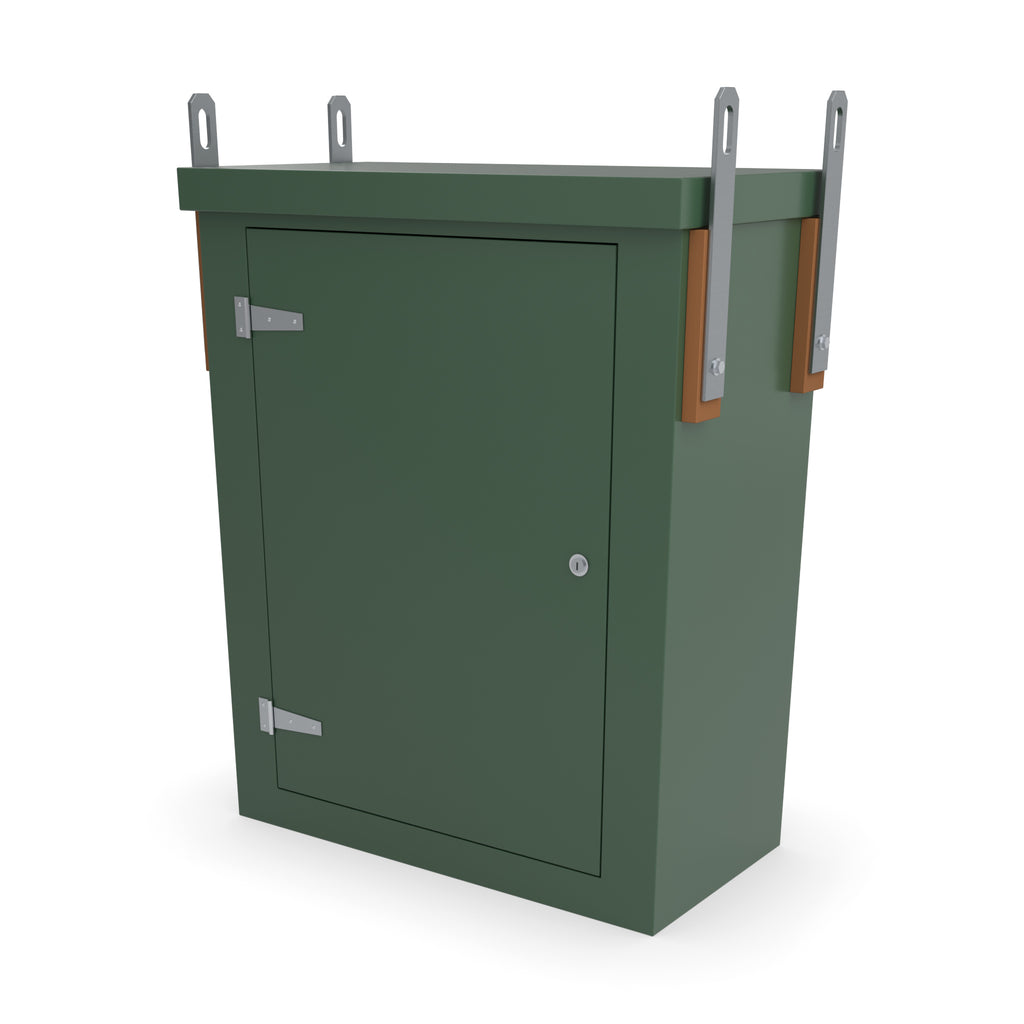 FS3 single door GRP cabinet in green with optional galvanised lifting eyes at the top corners