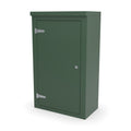 FS5 single door GRP cabinet in green, front three-quarter view with the door closed