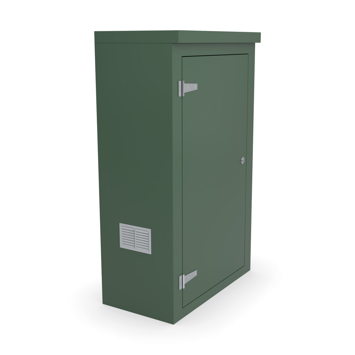 FS5 single door GRP cabinet in green with an optional louvre vent low on the left-hand side