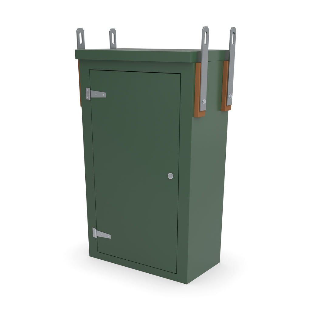 FS5 single door GRP cabinet in green with optional galvanised lifting eyes at the top corners