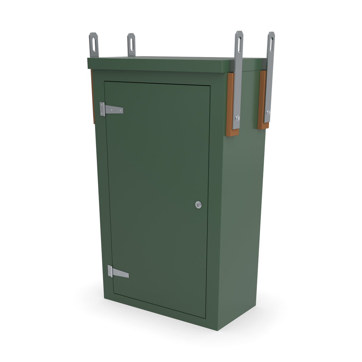 FS5 single door GRP cabinet in green with optional galvanised lifting eyes at the top corners