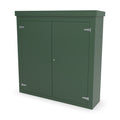 FW1 GRP walk-in enclosure in green, front three-quarter view with the doors closed