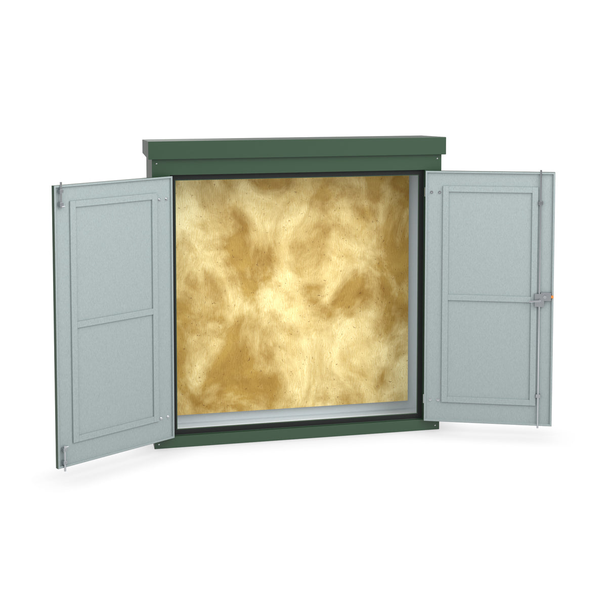 FW1 GRP walk-in enclosure in green with the doors open showing optional three-point locking on the right-hand door