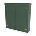 FW1A GRP walk-in enclosure in green, front three-quarter view with the doors closed