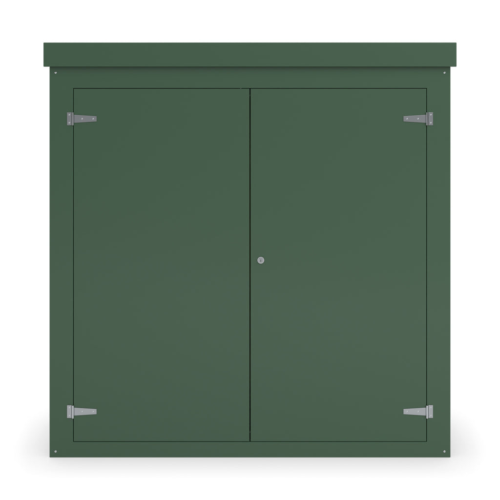 FW1A GRP walk-in enclosure in green, straight-on front view with the doors closed