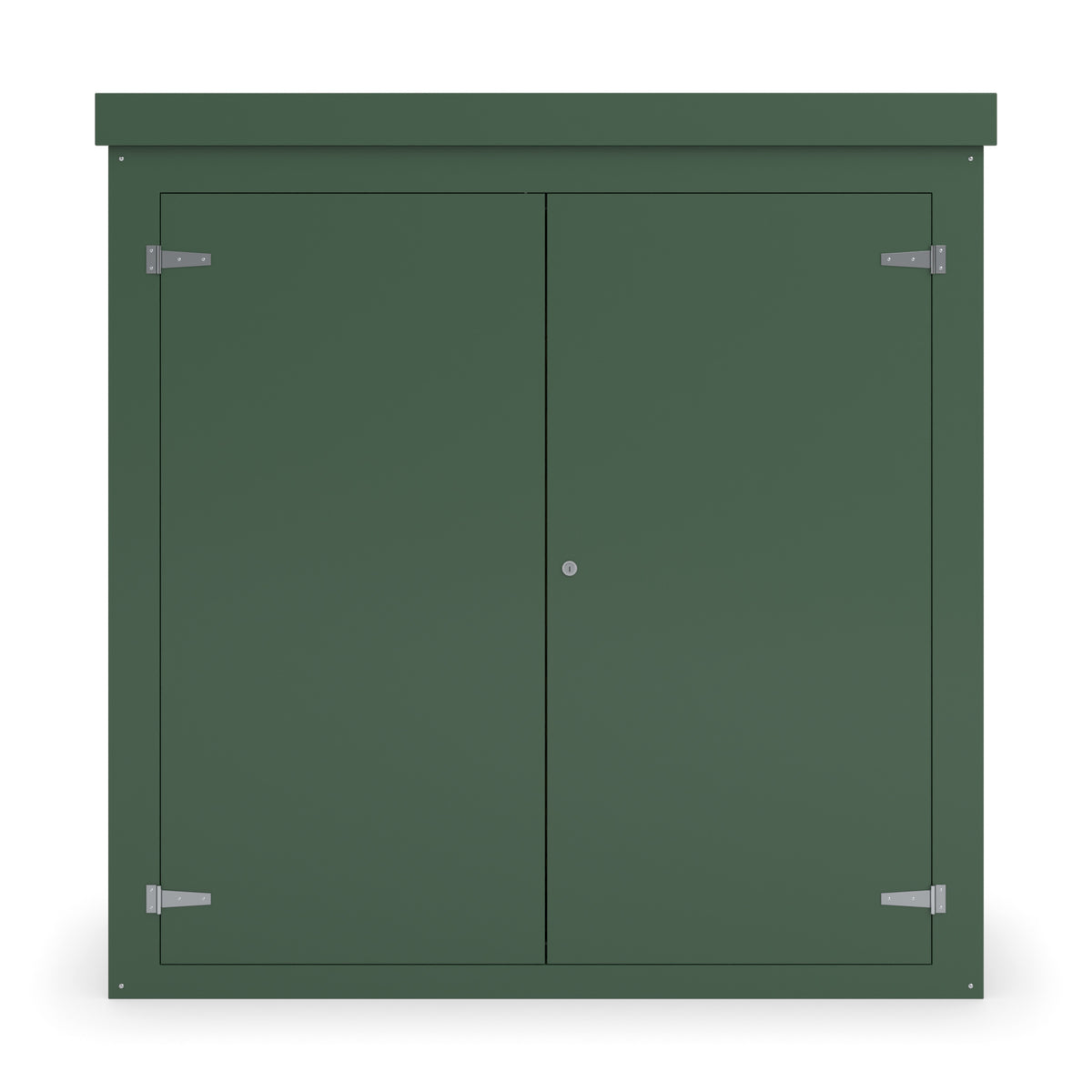 FW1A GRP walk-in enclosure in green, straight-on front view with the doors closed