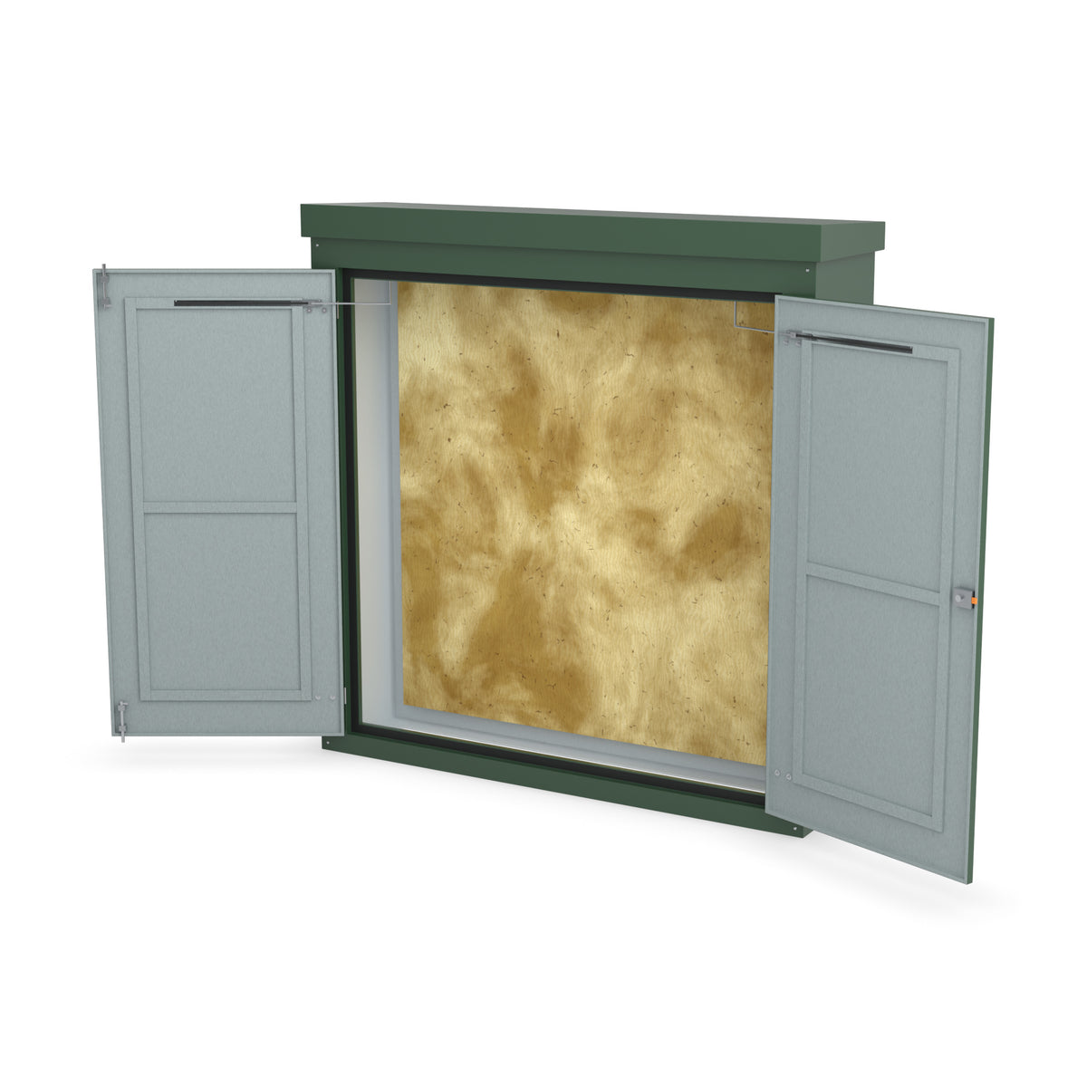 FW1A GRP walk-in enclosure in green with the doors open on optional door stays