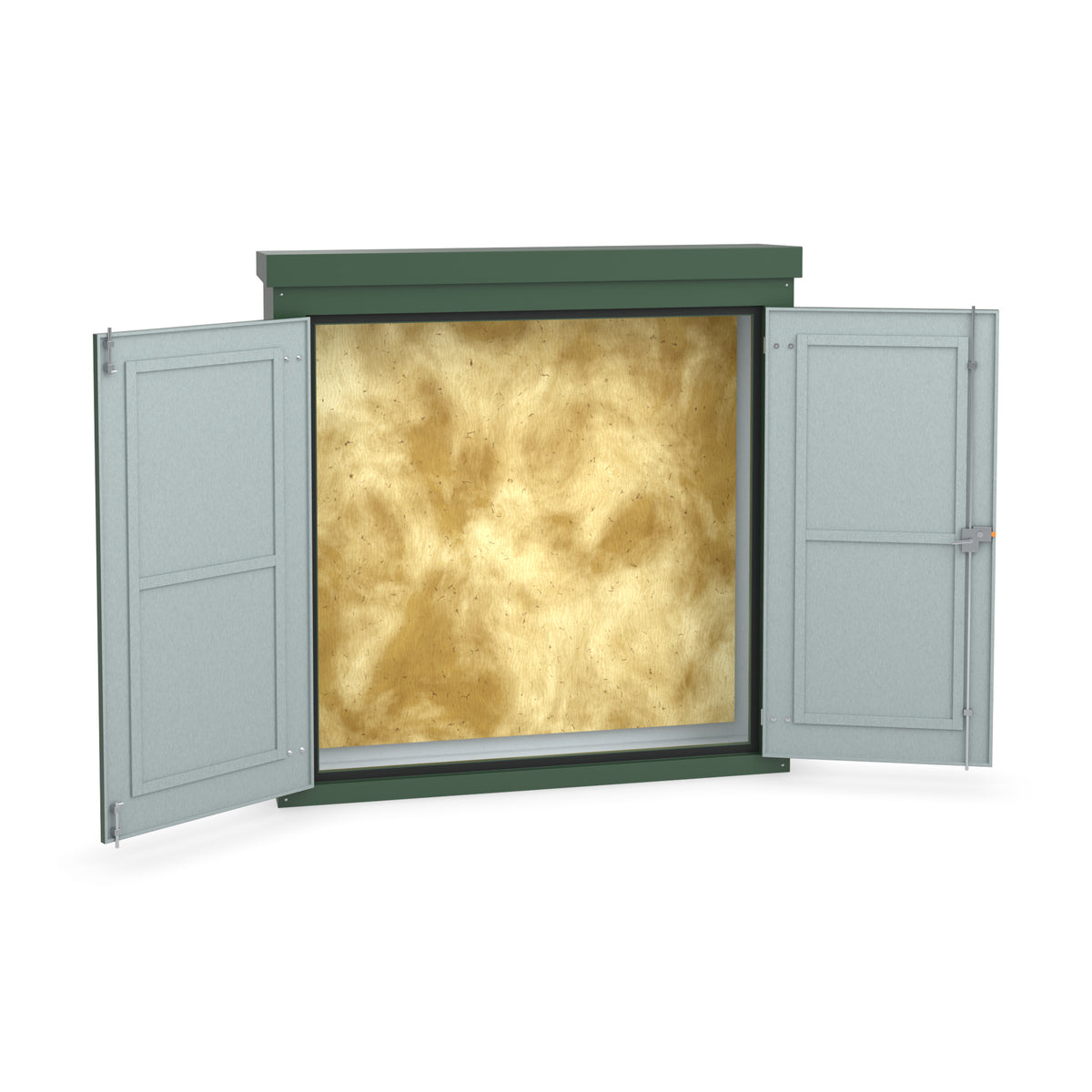 FW1A GRP walk-in enclosure in green with the doors open showing optional three-point locking on the right-hand door