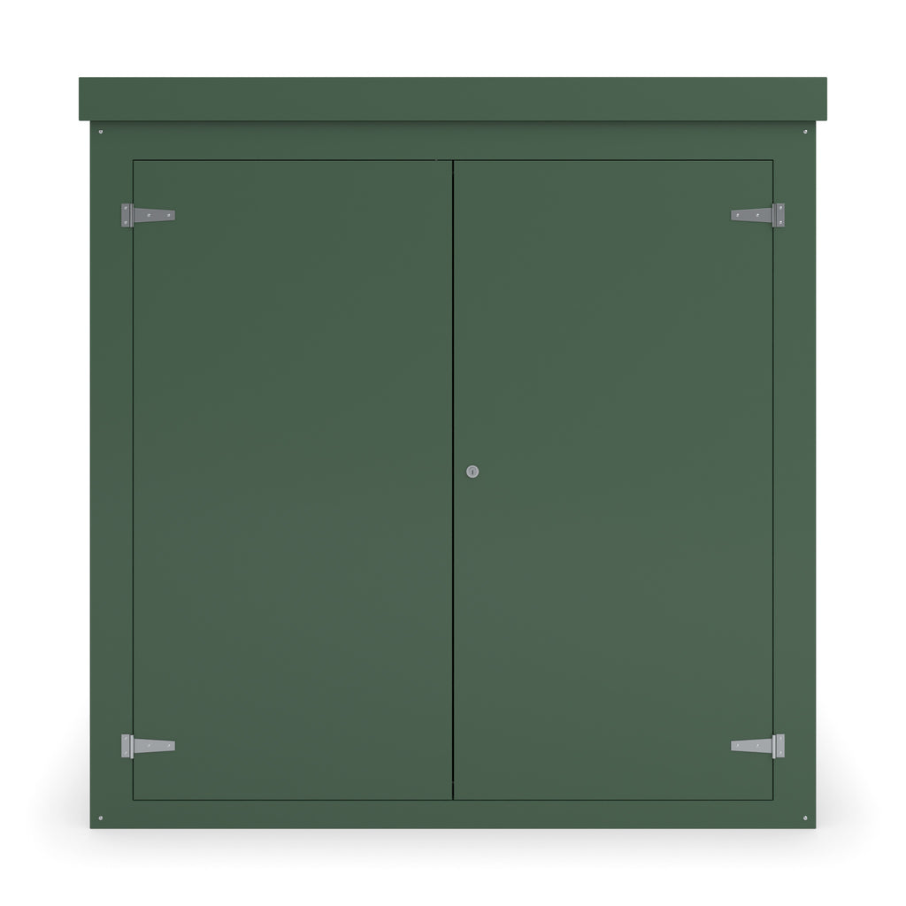 FW2 GRP walk-in enclosure in green, straight-on front view with the doors closed