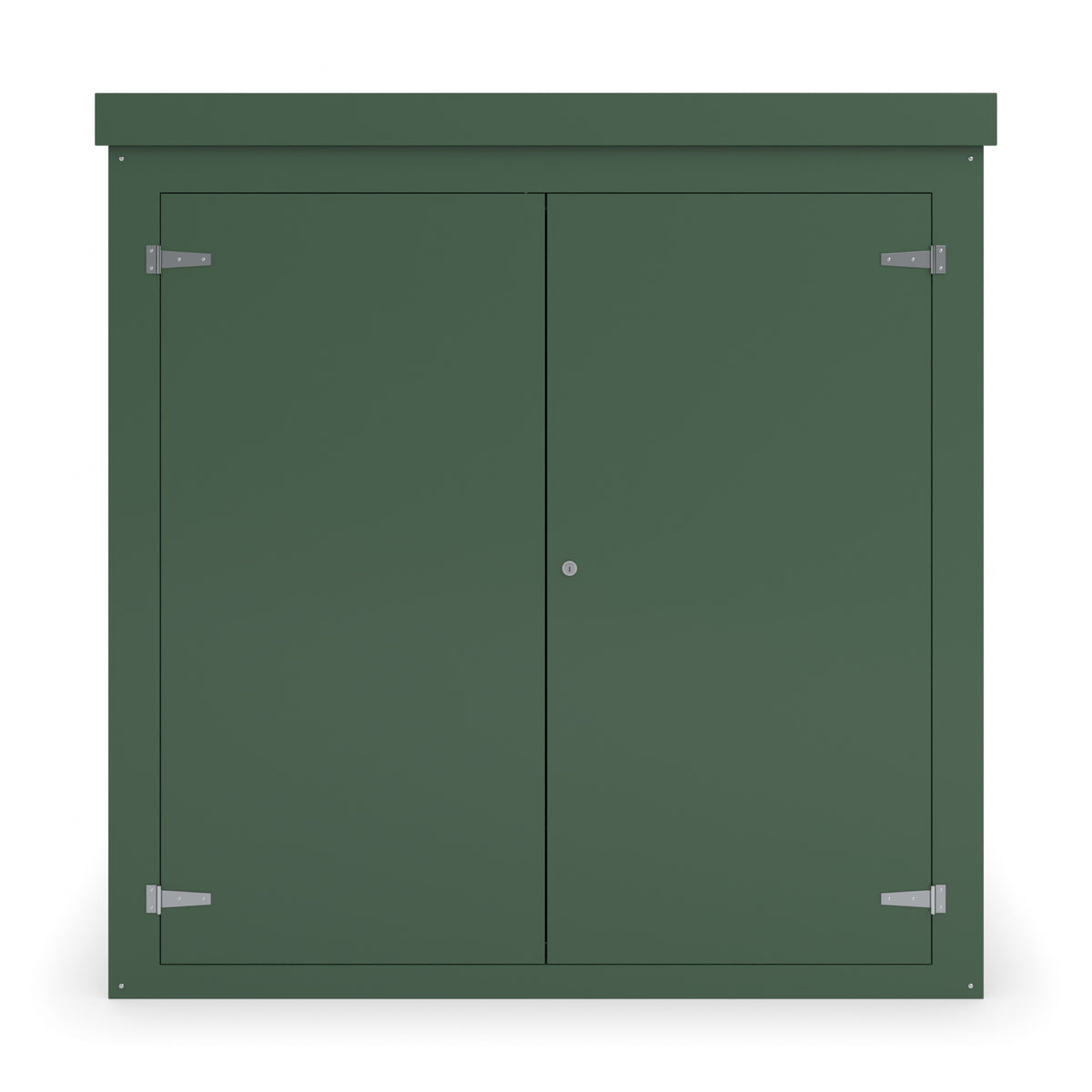 FW2 GRP walk-in enclosure in green, straight-on front view with the doors closed
